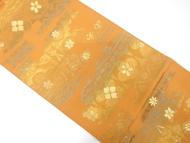 JAPANESE KIMONO / ANTIQUE FUKURO OBI / SILK / WOVEN FLOWER